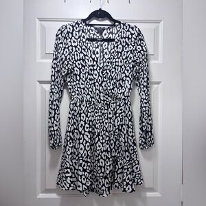 Express Black & White Leopard Print Long Sleeve Dress